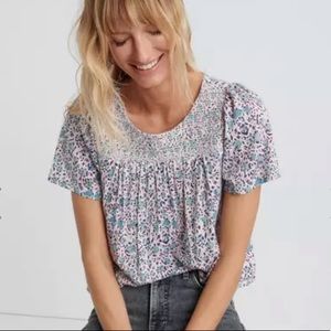 NWT Lucky Brand Smocked Short Sleeve Top
